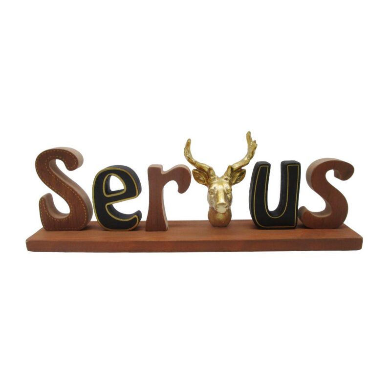 Wooden Letter Table Decor with Golden Deer Head - Christm...