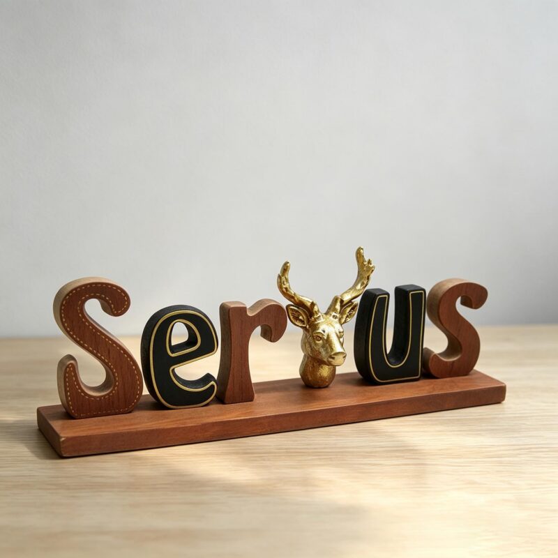 Wooden Letter Table Decor with Golden Deer Head - Christm...