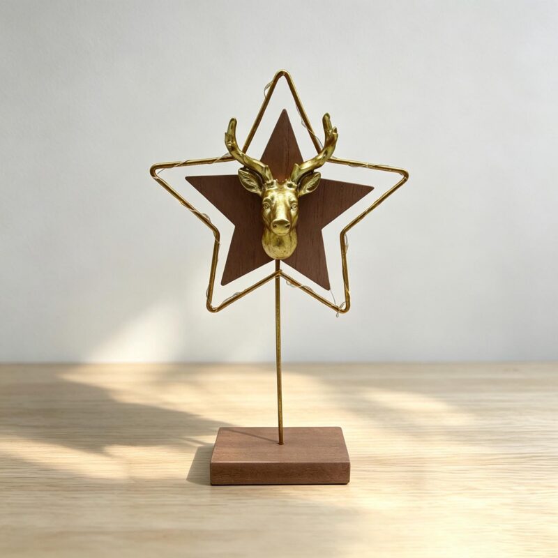 Golden Star Deer Head Table Ornament - Christmas - life-d...