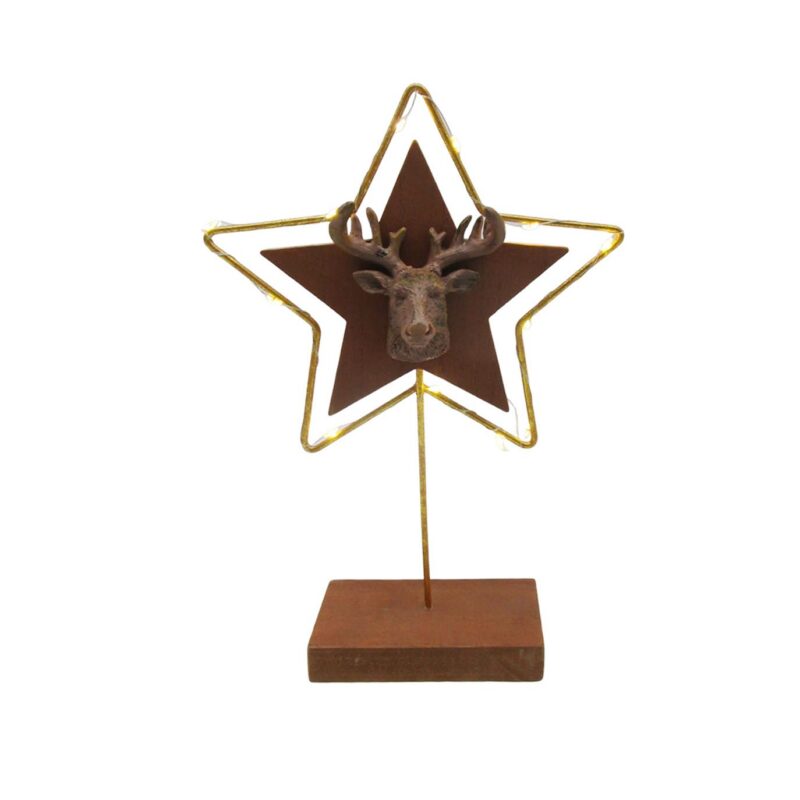 Brown Star Deer Head Table Ornament with LED Lights - Chr...