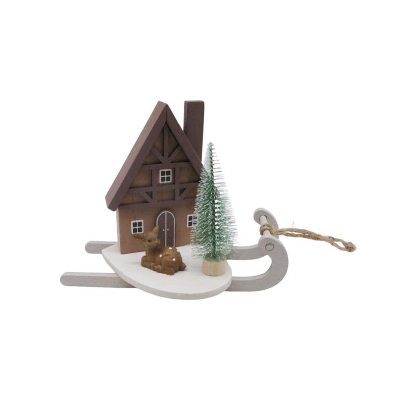 Wooden Sleigh House Table Ornament - Christmas - life-dec...