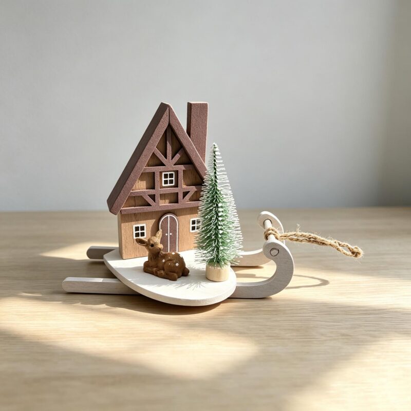Wooden Sleigh House Table Ornament - Christmas - life-dec...