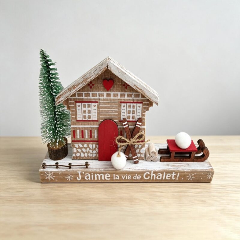 Wooden Alpine Chalet Christmas Table‑top Ornament - Chr...