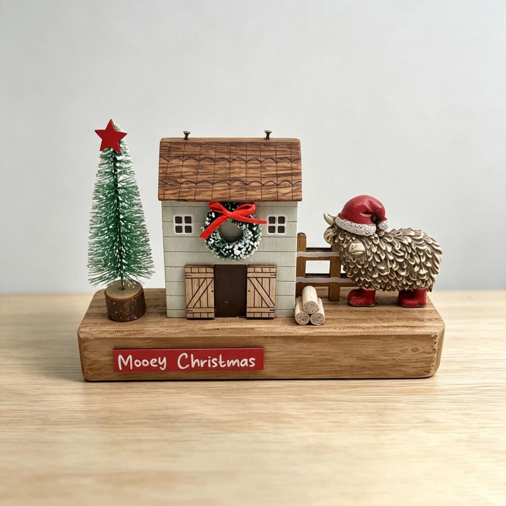 Wooden Farm‑Style Christmas Tabletop Decoration - Chris...