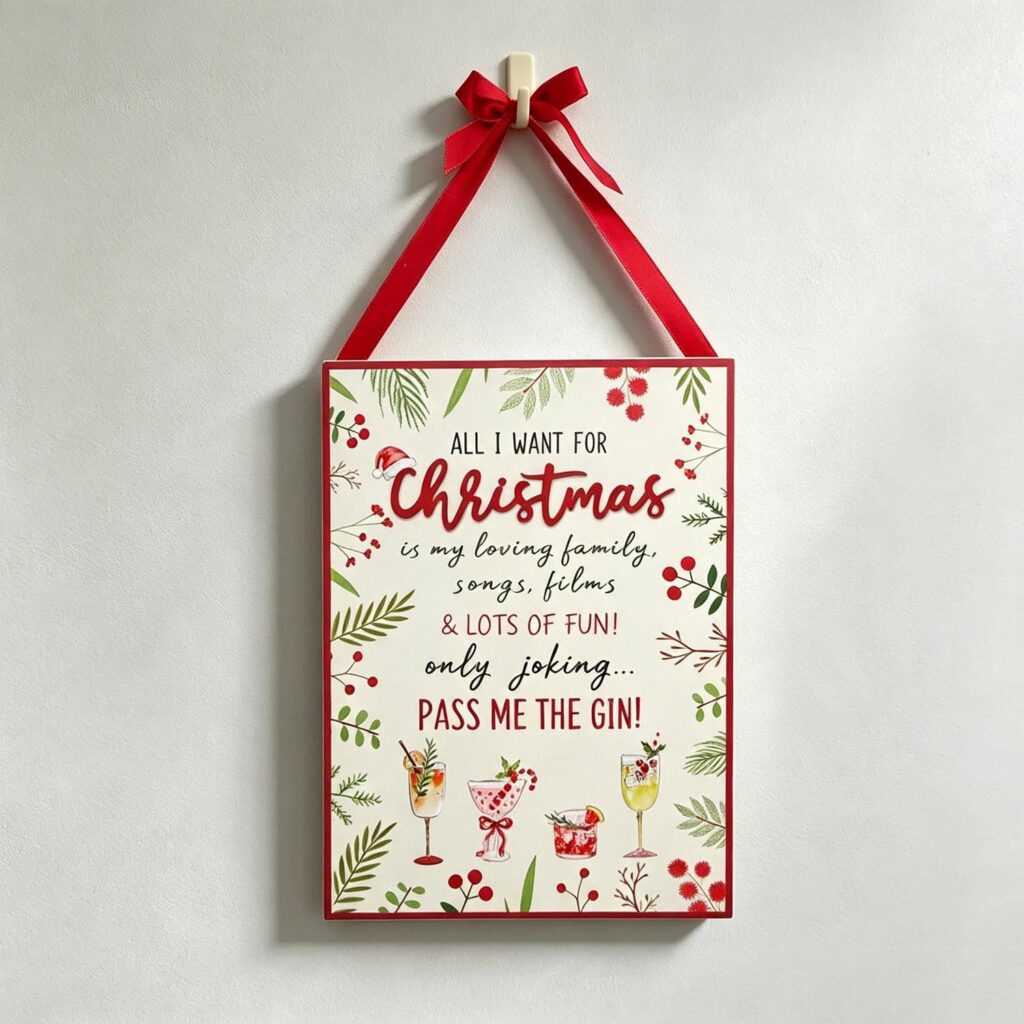Wooden Christmas Hanging Plaque with Ribbon - Christmas -...