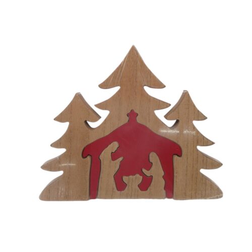 Wooden Puzzle‑Style Nativity Tree Decor - Spiritual &am...