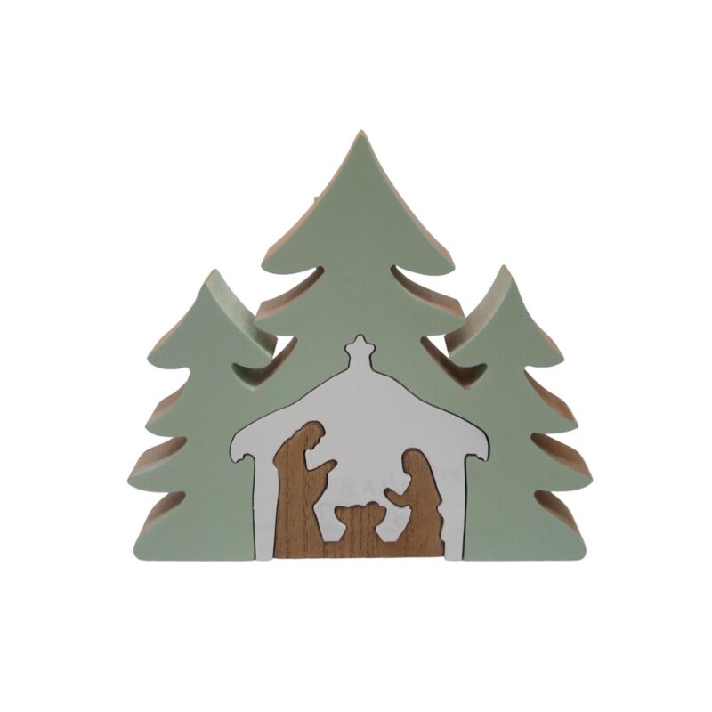 Puzzle‑Style Wooden Nativity Tree Decor - Spiritual &am...