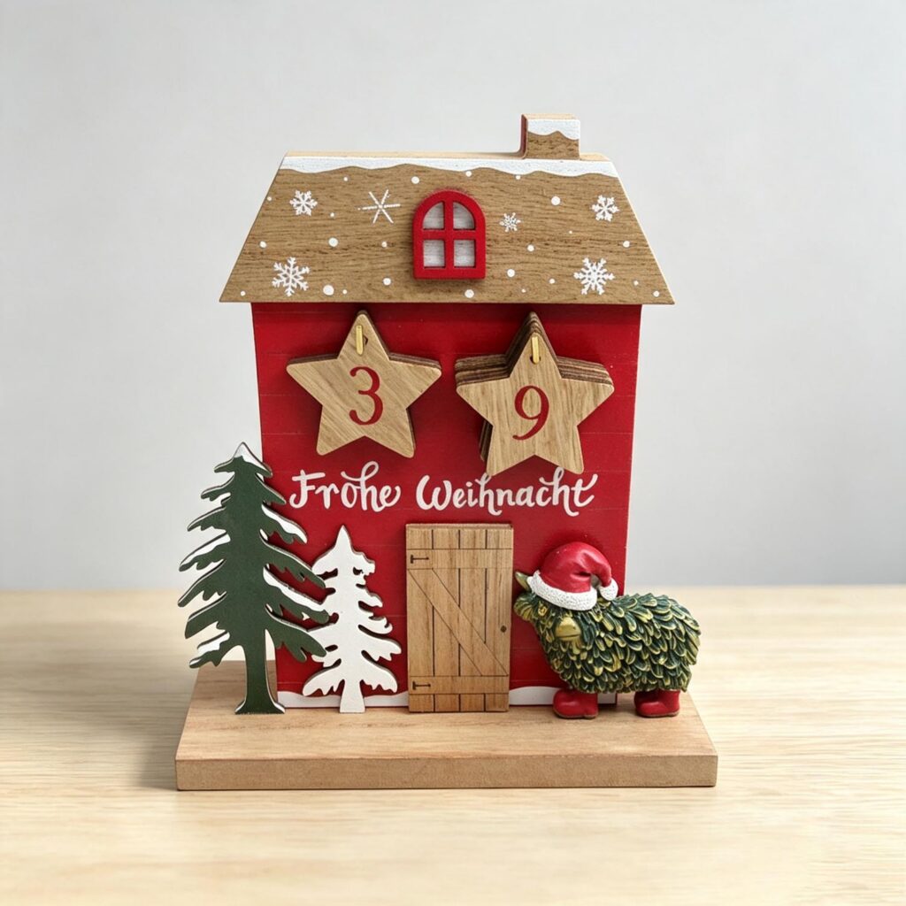 Wooden House‑Shaped Christmas Advent Calendar - Christm...