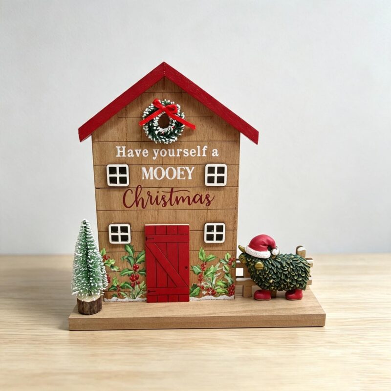 Wooden Barn‑Style Christmas Table Ornament - Christmas ...