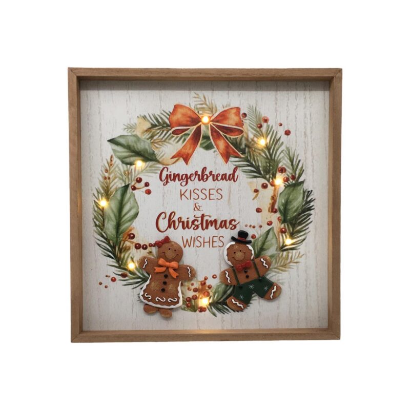 LED Wooden Shadow‑Box Frame with Gingerbread Man - Chri...