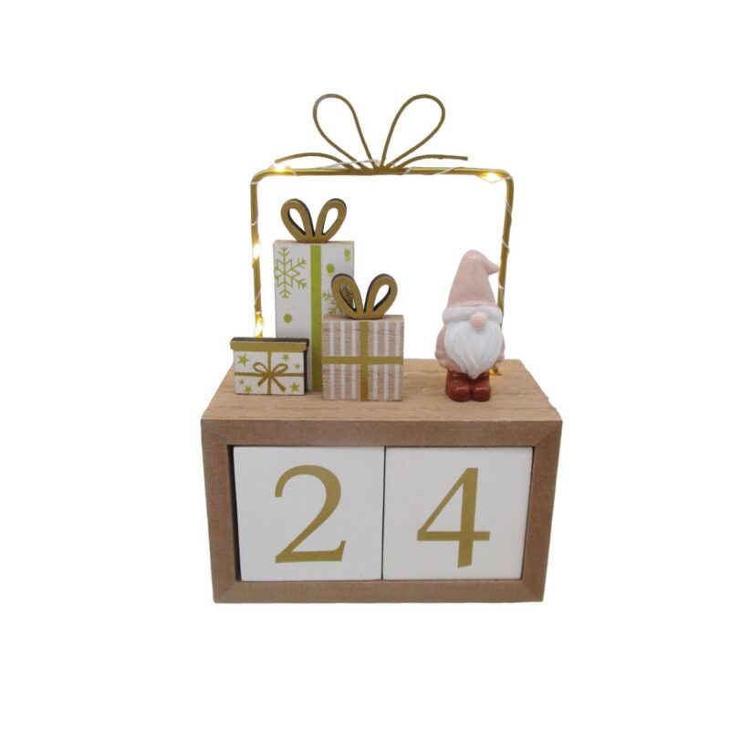 Wooden Block Advent Calendar with Light‑up Metal Frame & Gnome</trp-pos...
