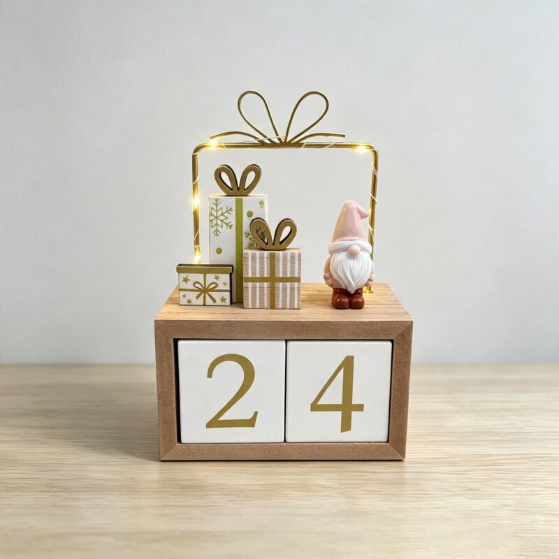Wooden Block Advent Calendar with Light‑up Metal Frame & Gnome</trp-pos...