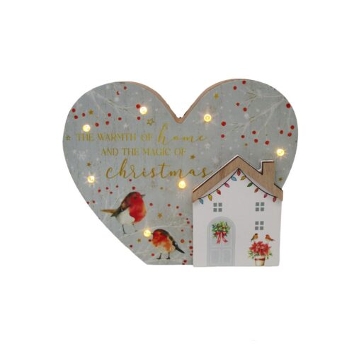 Heart‑shaped Wooden Christmas Plaque with LED Lights - ...