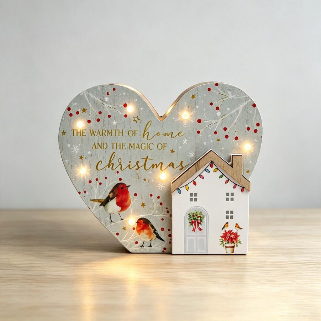 Heart‑shaped Wooden Christmas Plaque with LED Lights - ...
