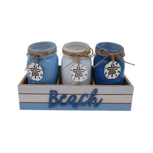 Coastal‑Style Mason Jar Wooden Crate Set - Coastal (Sum...