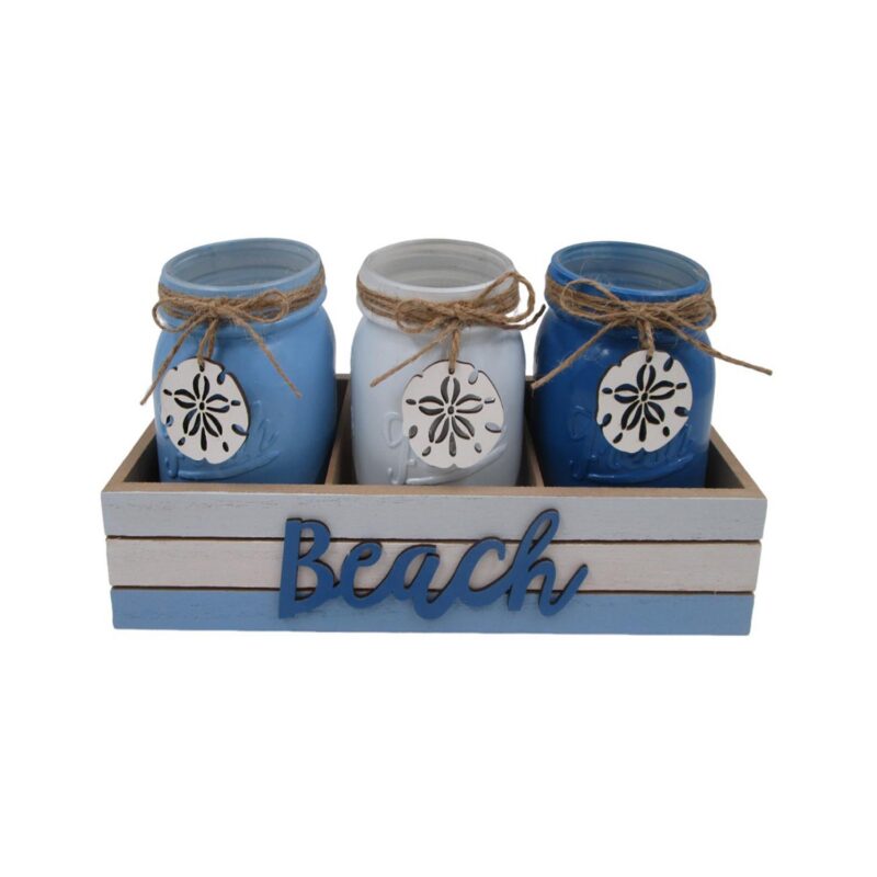 Coastal‑Style Mason Jar Wooden Crate Set - Coastal (Sum...