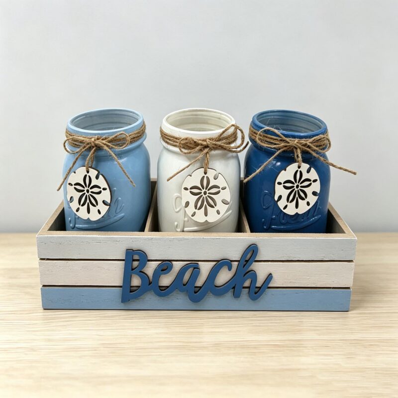 Coastal‑Style Mason Jar Wooden Crate Set - Coastal (Sum...