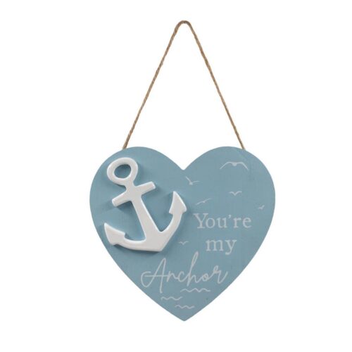 Nautical Heart‑Shaped Wooden Hanging Sign - Coastal (Su...