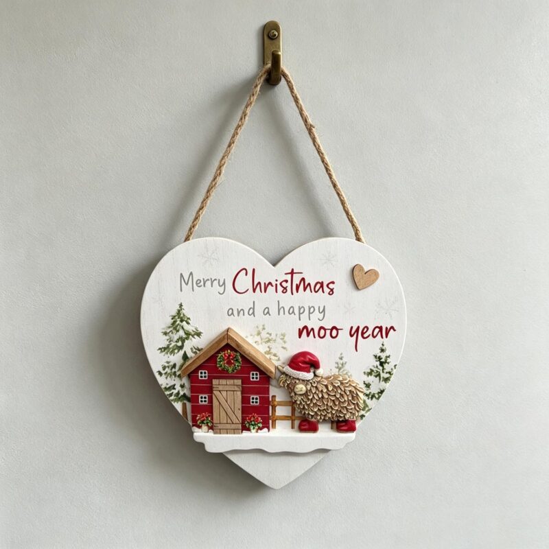 Heart‑Shaped Wooden Christmas Hanging Plaque - Christma...