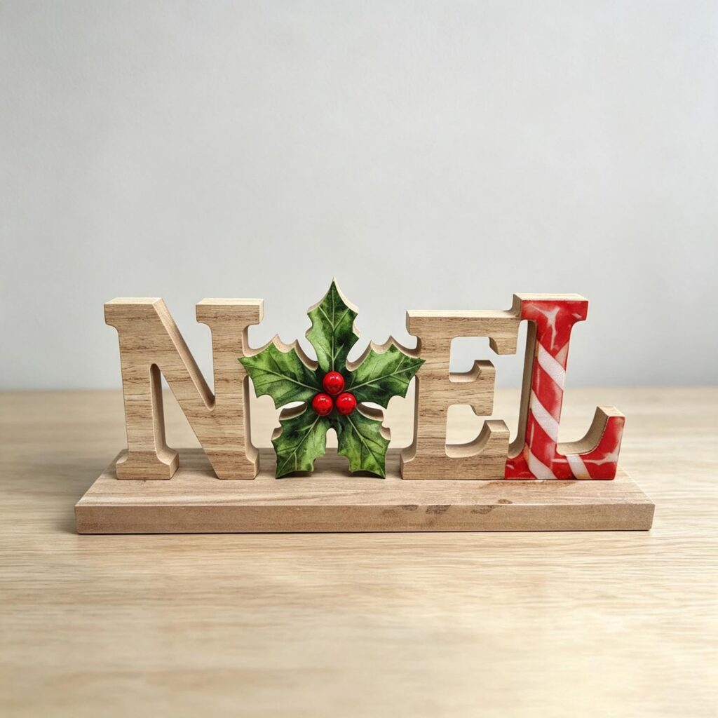 NOEL – Freistehende Tischdekoration aus Holz – Weihnachten – l...