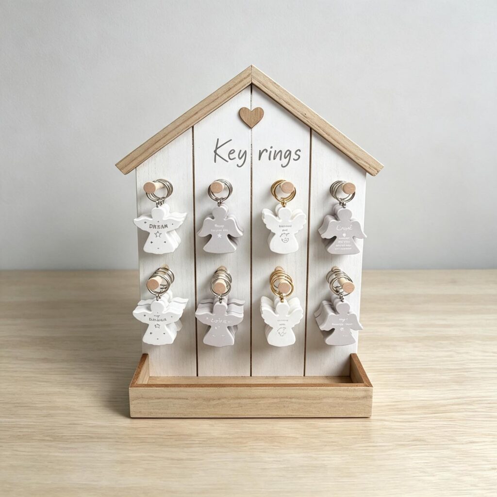 Wooden House‑Shaped Key Ring Display Stand - Spiritual ...
