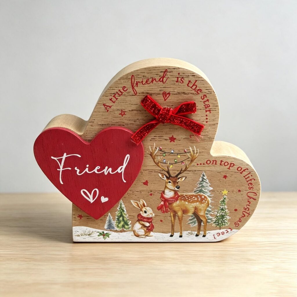 Double‑Heart Wooden Freestanding Ornament - Christmas -...