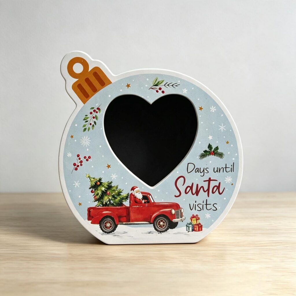Weihnachts-Countdown-Tafel in Form eines Herz-Christbaumkugels mit Kreidetafel</trp-post-containe...