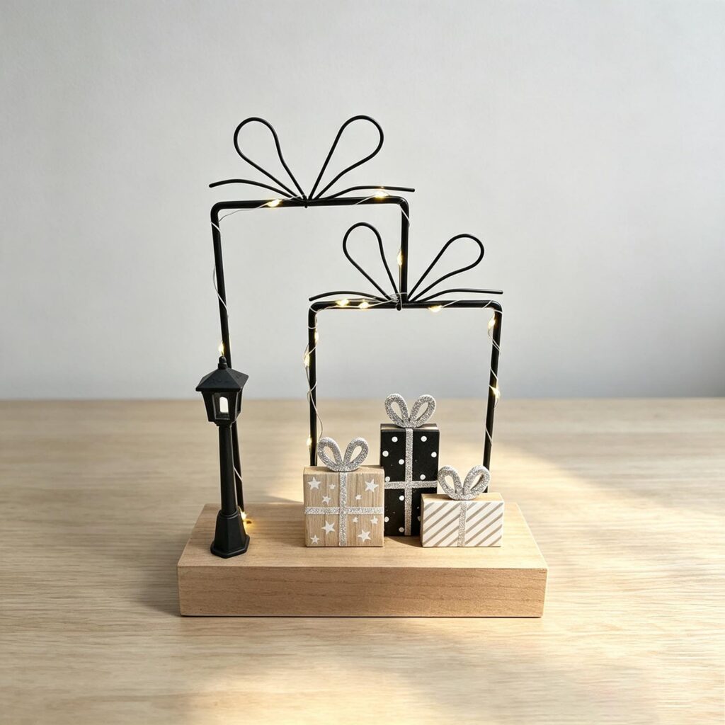 Double Gift-Box Metal Frame Light-Up Ornament - Christmas...