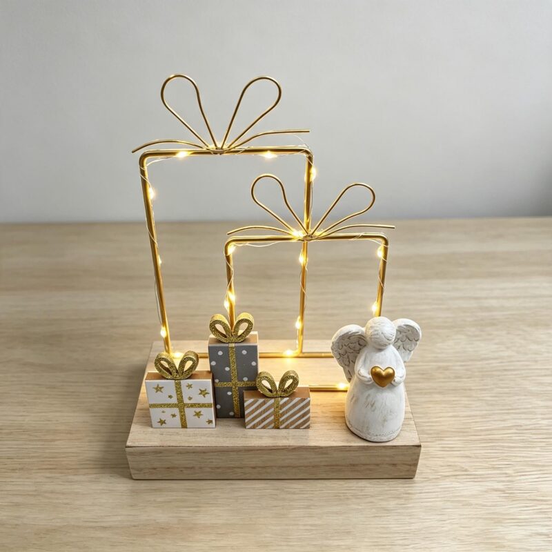Double Golden Gift-Frame Angel Light-Up Ornament - Christ...