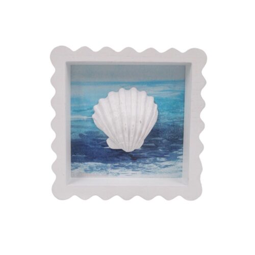 Wave-Trimmed White Frame with Shell - Coastal (Summer) -...