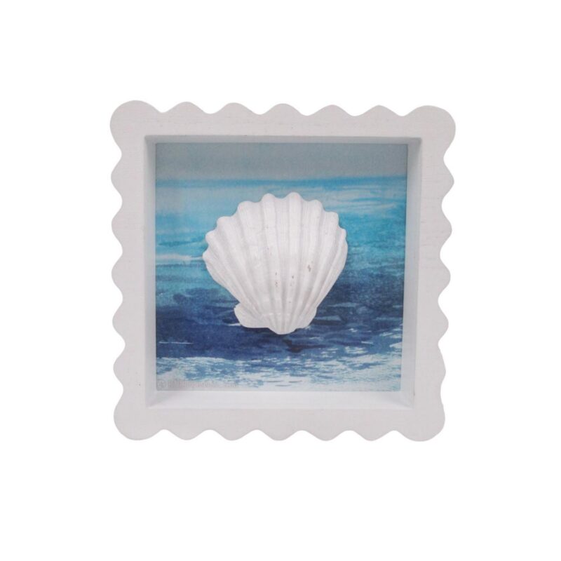 Wave-Trimmed White Frame with Shell - Coastal (Summer) -...