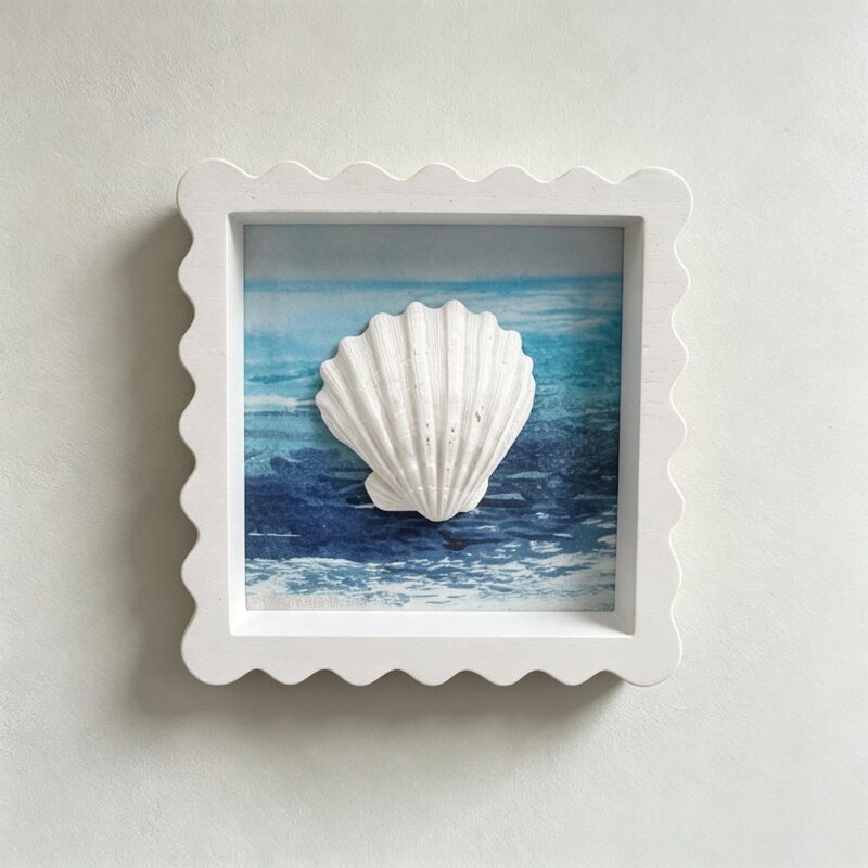 Wave-Trimmed White Frame with Shell - Coastal (Summer) -...