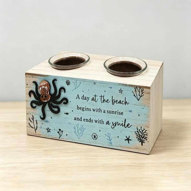 Wooden Double-Cup Holder - Coastal (Summer) - life-deco.com