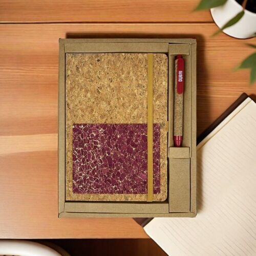 A5 Customized Logo Diary Business Cork Cover Leather Planning Notebook with Pen Gift Set Corporate Promotional Gifts - Cor...