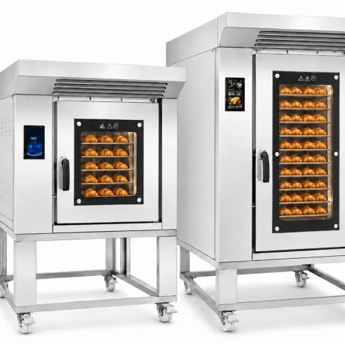 R&M 10 tray rotary oven white background lineup — commercial rotating oven series