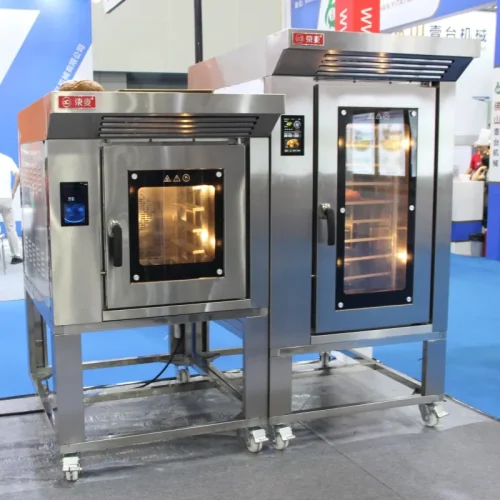 R&M 10 tray rotary oven at trade show — commercial electric rotating oven live display