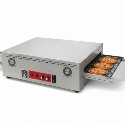 12 inch electric conveyor pizza oven with stainless mesh belt baking pepperoni pizzas