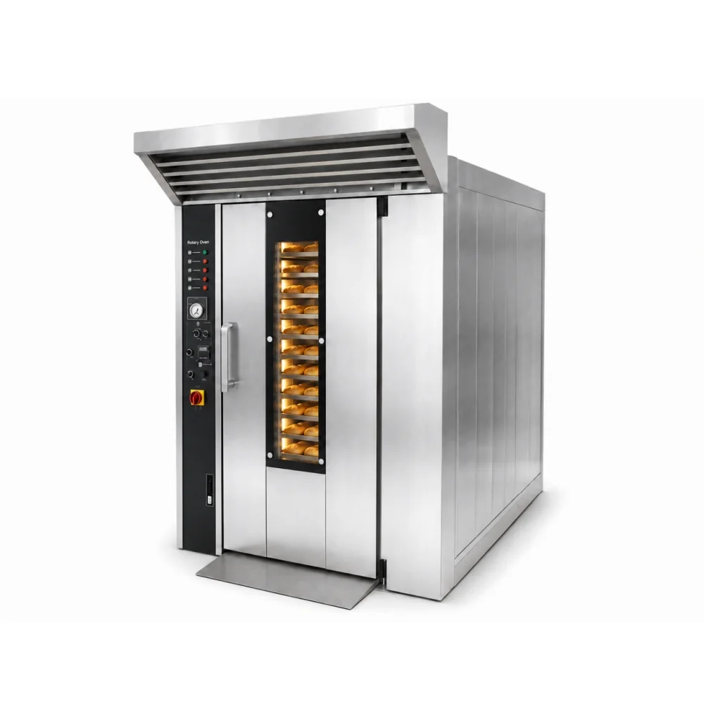 R&M 12 tray rotary rack oven — compact roll-in trolley oven for commercial bakeries