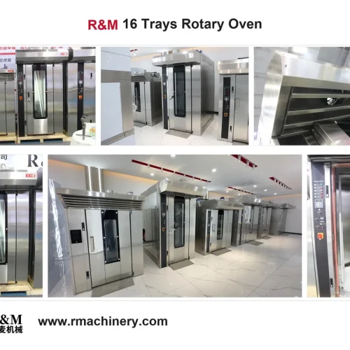 16 tray rotary oven interior airflow detail — three adjustable hot-air outlet rows bakery rack oven