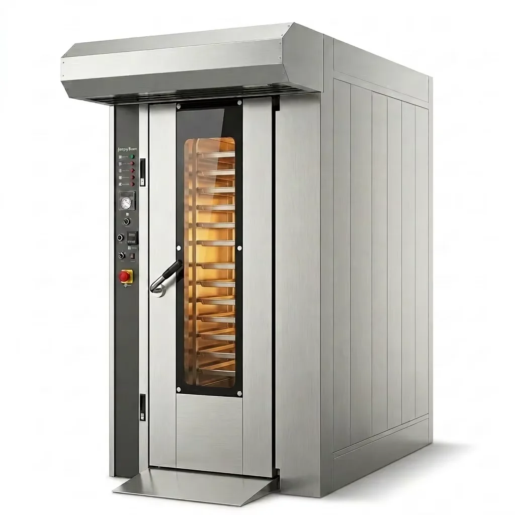 R&M 16 tray rotary oven for commercial bakery — roll-in rack oven with stainless steel construction