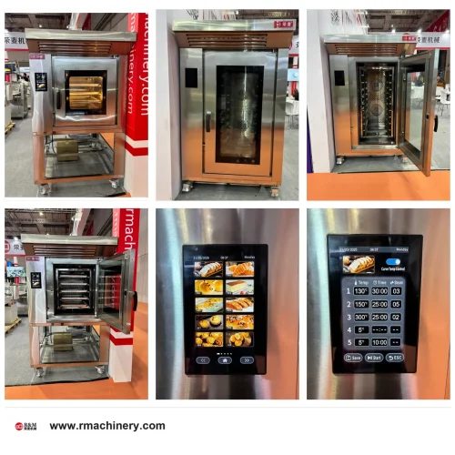 5 tray rotary oven touch screen control panel — 50 recipe memory, curve temp control, steam setting
