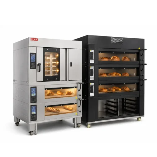 Artisan bread oven with stone deck and deck-convection combination configuration — oven loader compatible