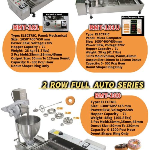 Commercial automatic donut machine features 3 size molds 25mm 35mm 45mm digital control