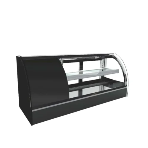 R&M bakery display counter black curved glass front staff serve refrigerated