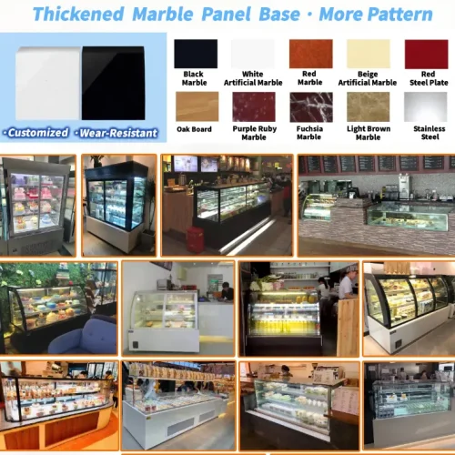 R&M bakery display showcase customizable base material options marble oak stainless steel