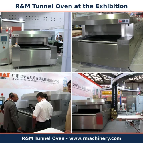 Bread, biscuits and mooncakes baked on a continuous tunnel oven line