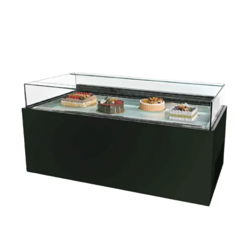 R&M cake display fridge black base rectangular glass showcase fruit cakes