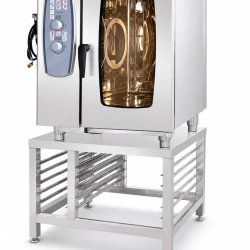 R&M 6 tray combi oven CMP model with stainless steel stand — commercial kitchen installation