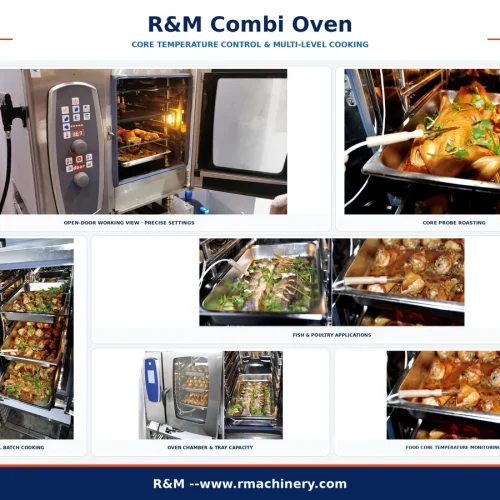 Combi oven core temperature probe and multilevel cooking — controlled internal doneness