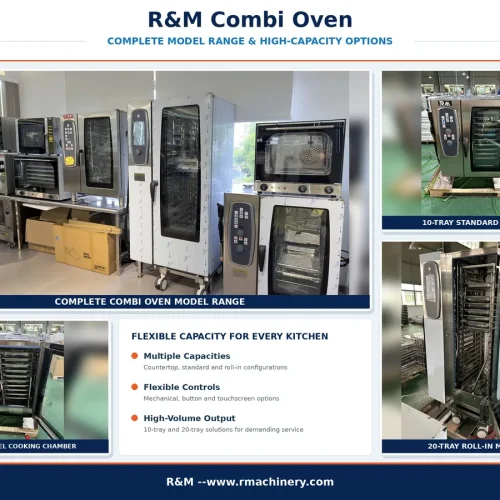 R&M combi oven model range showing 4, 6, 10 and 20 tray sizes side by side